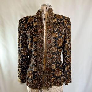 Joan Leslie Vintage Black Silk Women’s Blazer with Gold Beads